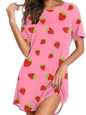 🧡3/15 Ekouaer Oversized Sleep Shirt Nightshirt Strawberry Print Women's S